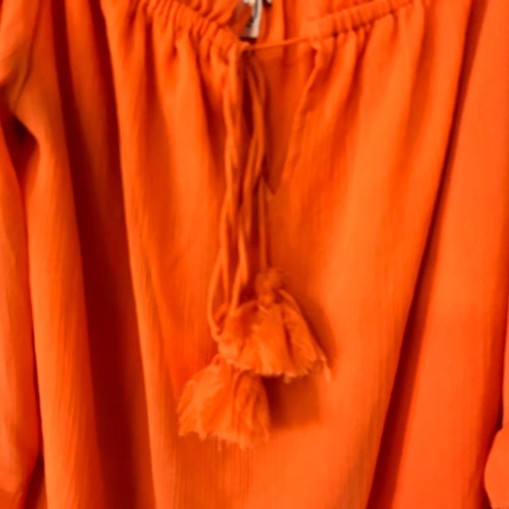 river island womens uk 14 orange chiffon ruffle stretchy tassel blouse top - Picture 5 of 6